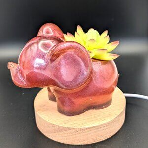Elephant Nightlight/Ring Holder, Planter Handmade with Lighted Wooden Base